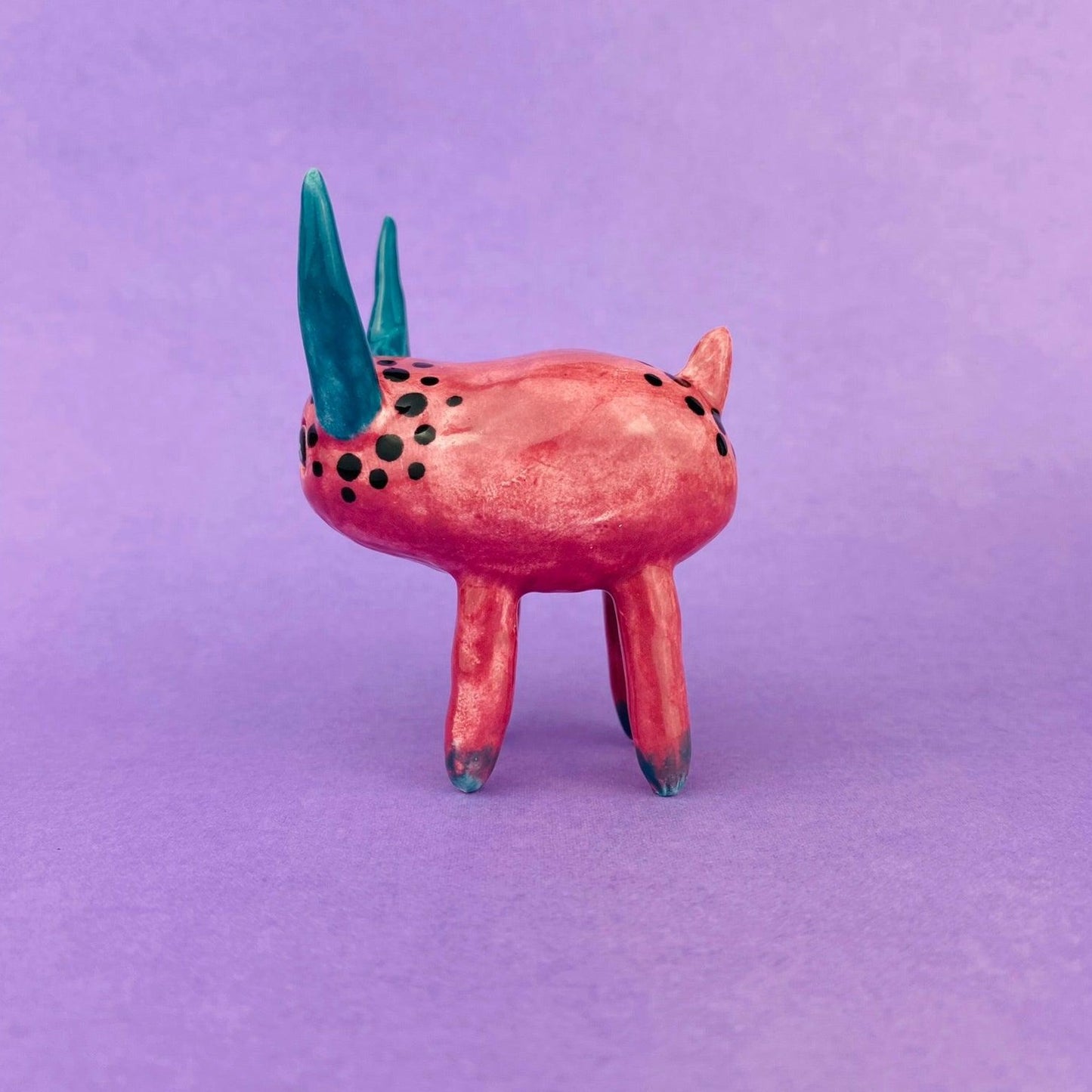 Cosmic Deer - Handmade Pink Deer Figurine Politely Declining