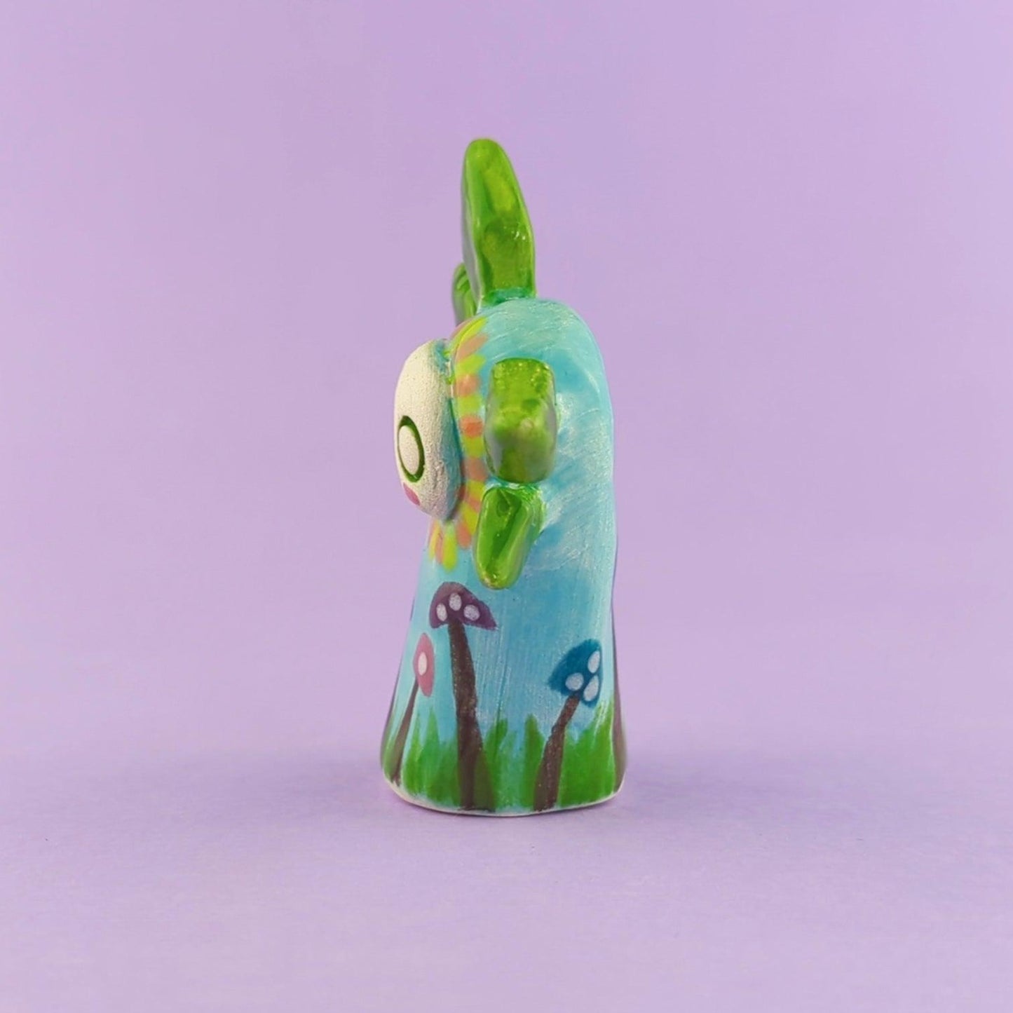 Faelyn - Handmade Mushroom Fae Figurine Politely Declining - Side Left