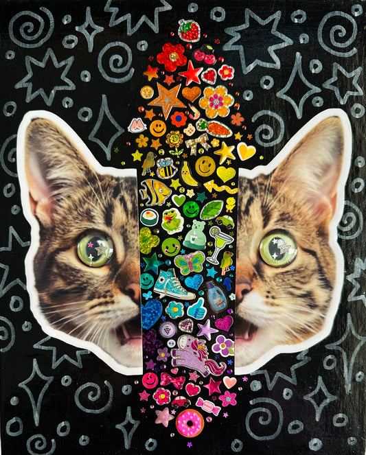 Crazy Cat Sticker Collage Politely Declining