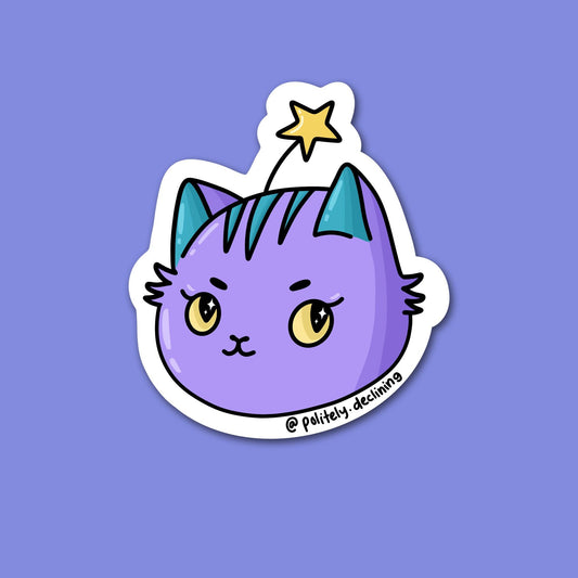 Purple Magical Cat - Handmade Sticker Politely Declining