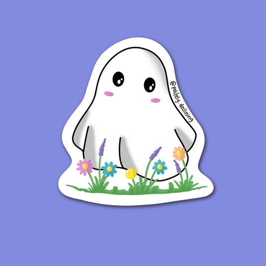 Floral Ghost - Handmade Sticker Politely Declining
