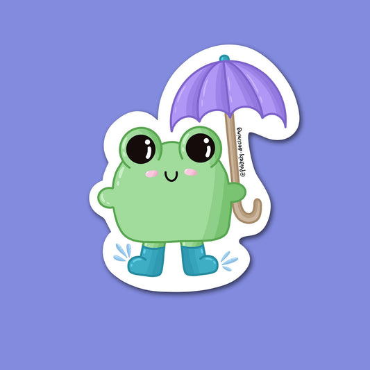 Rainy Day Frog - Handmade Sticker Politely Declining